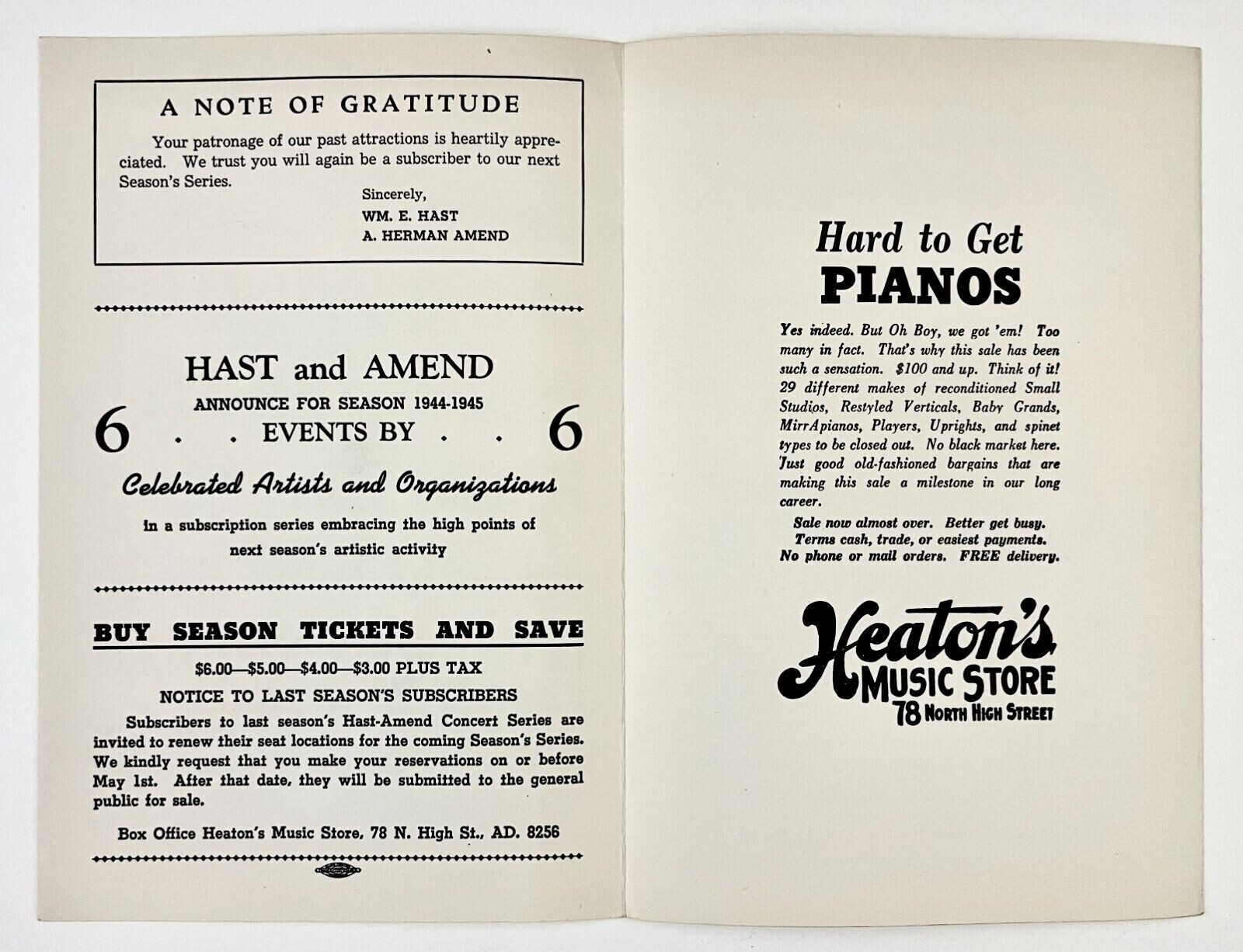 1944 Hast Amend The Ballet Theatre Vintage Program Columbus Ohio Hellen of Troy