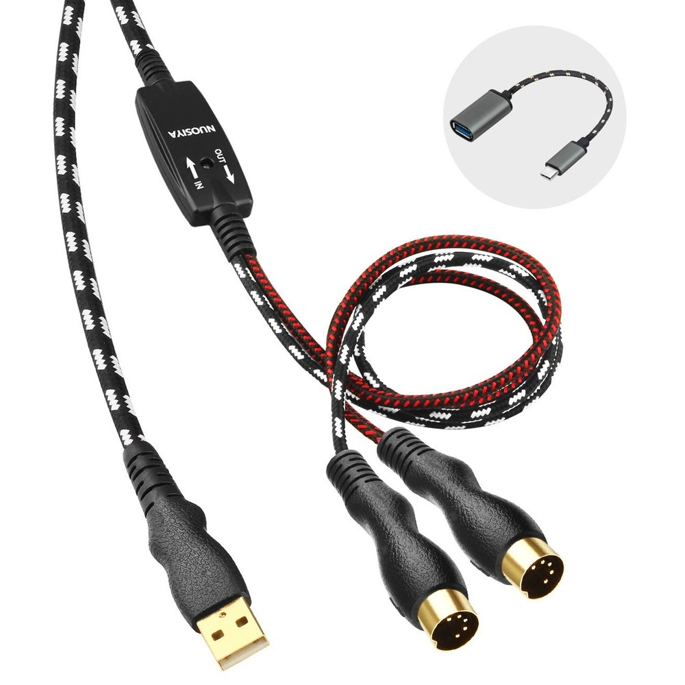 MIDI Cable, MIDI to USB Interface Cable 4.5FT,MIDI Interface in-Out to USB Co...