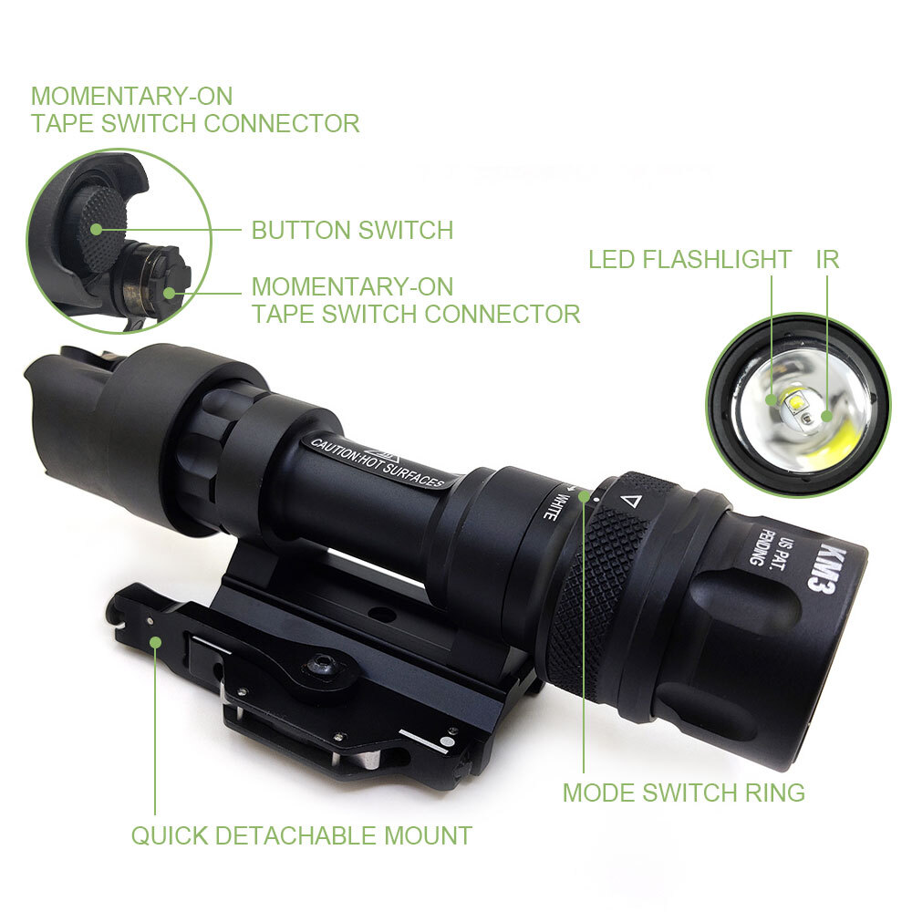 M952V IR M951 Tactical Flashlight LED White Dual Output Remote Switch Pressure
