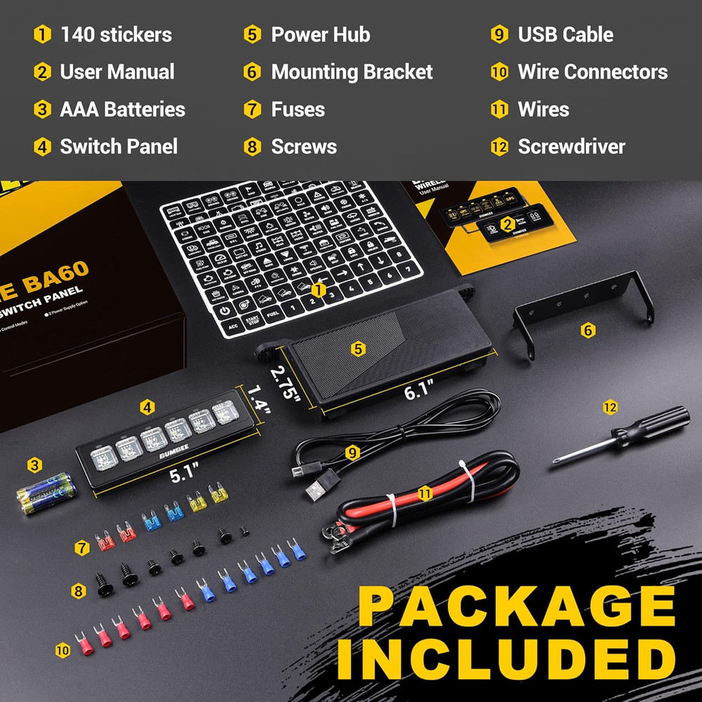 6 Gang Wireless Switch Panel, Multi-Function Toggle Switches, 80A High Power Rel