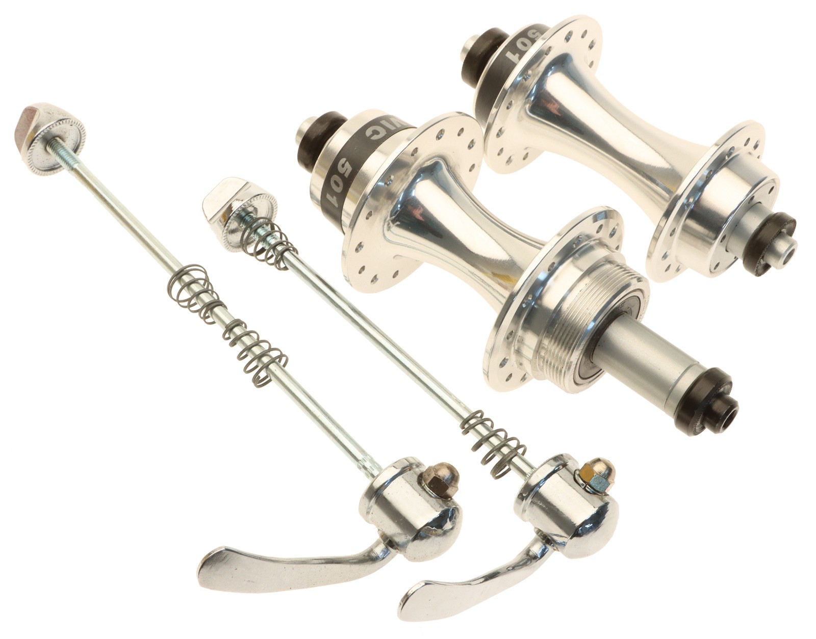 Mavic 501 Hubset Pair 28h English Freewheel Quick Release 130mm Silver NOS NIB