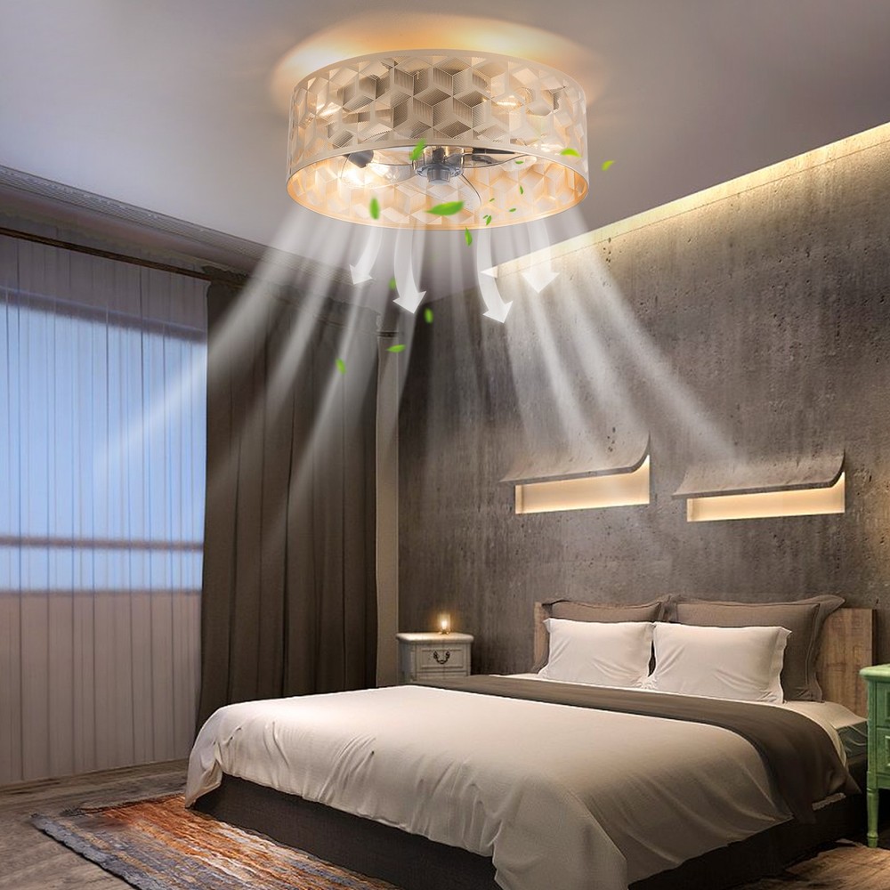 Modern Round Low Profile Ceiling Fan Light with Remote Control – 18" Indoor