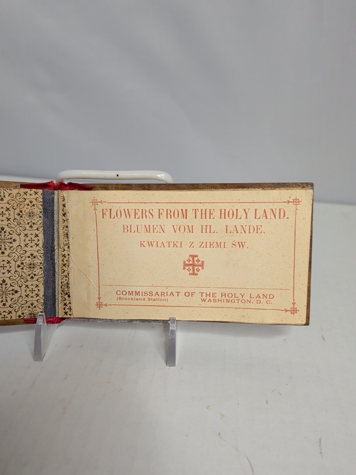 ANTIQUE Pressed Dried FLOWERS FROM ISRAEL Book OLIVE WOOD CARVED COVERS C4