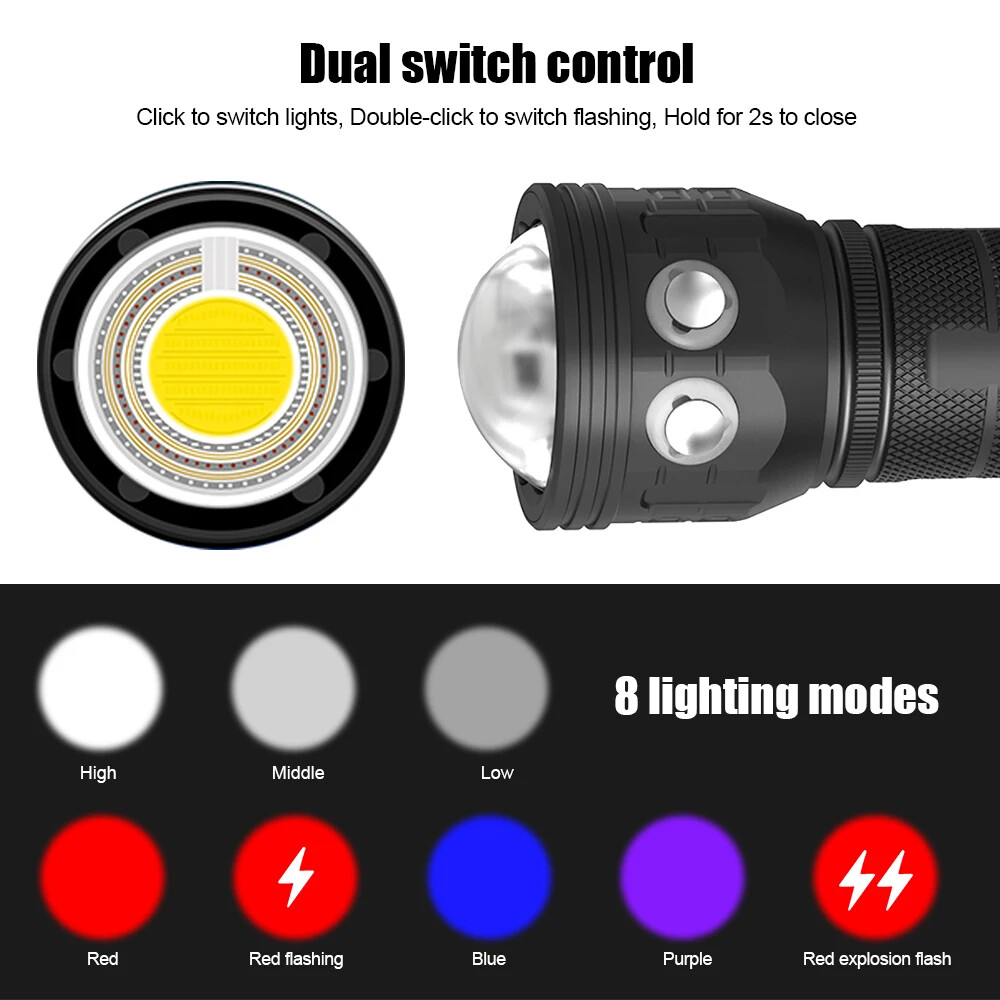 Red/Blue/White/UV Light Diving Flashlight Underwater Lighting LED Diving Torch