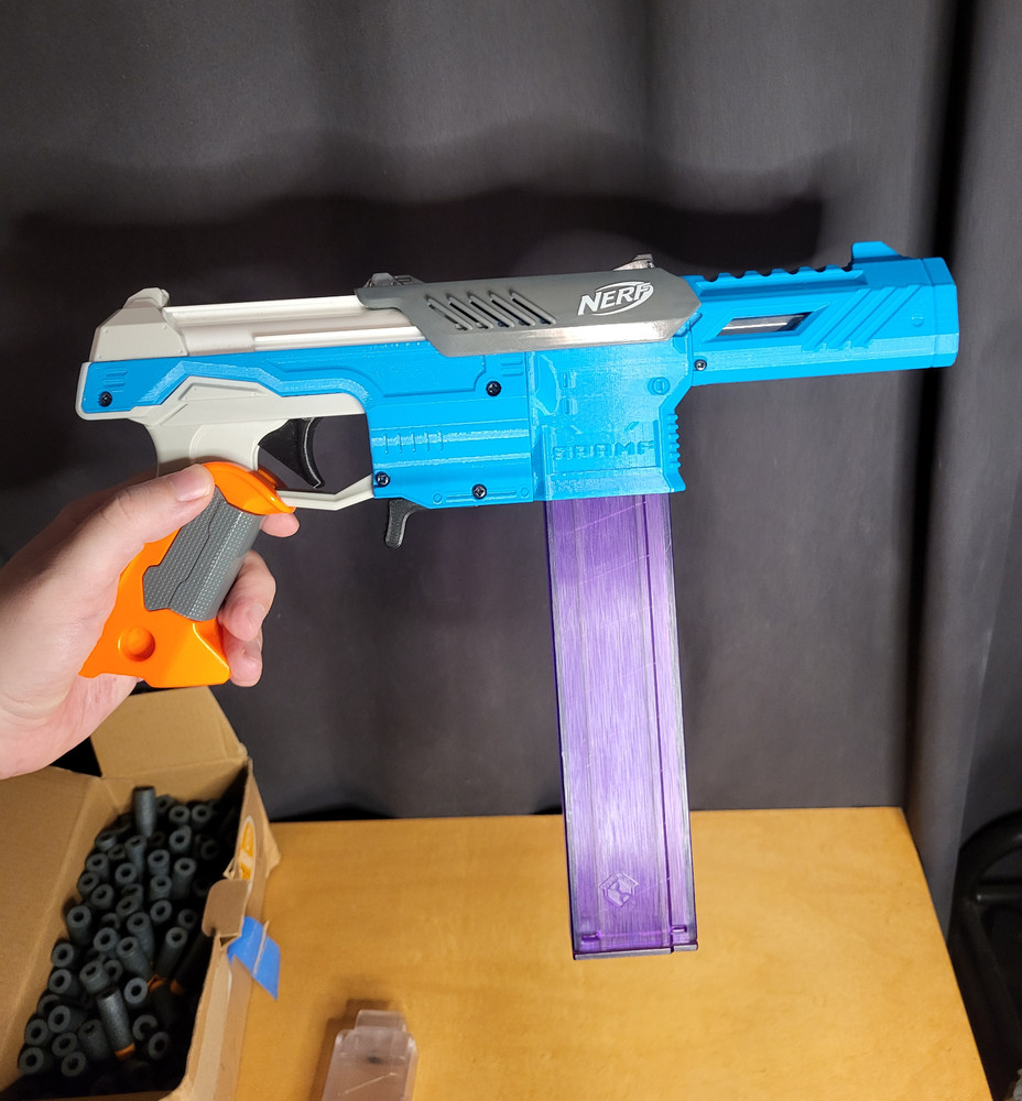 Nerf modified SPAMF Falconfire blaster with darts and magazines