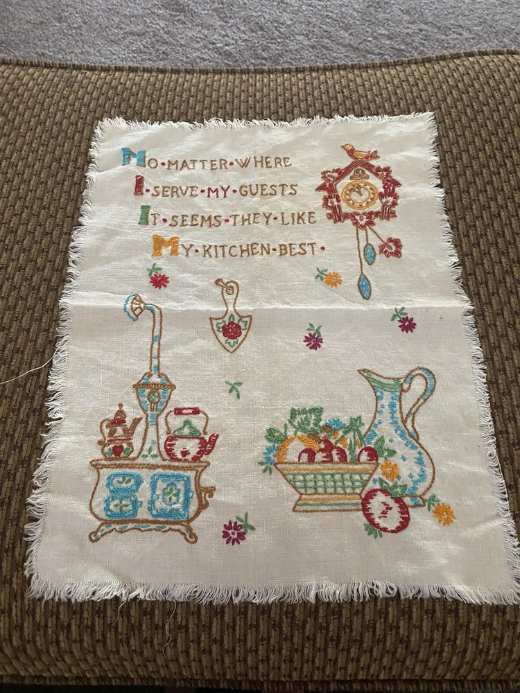 Embroidered Table Runner & Kitchen Wall Piece, Unfinished 2 Pc Linens Handmade