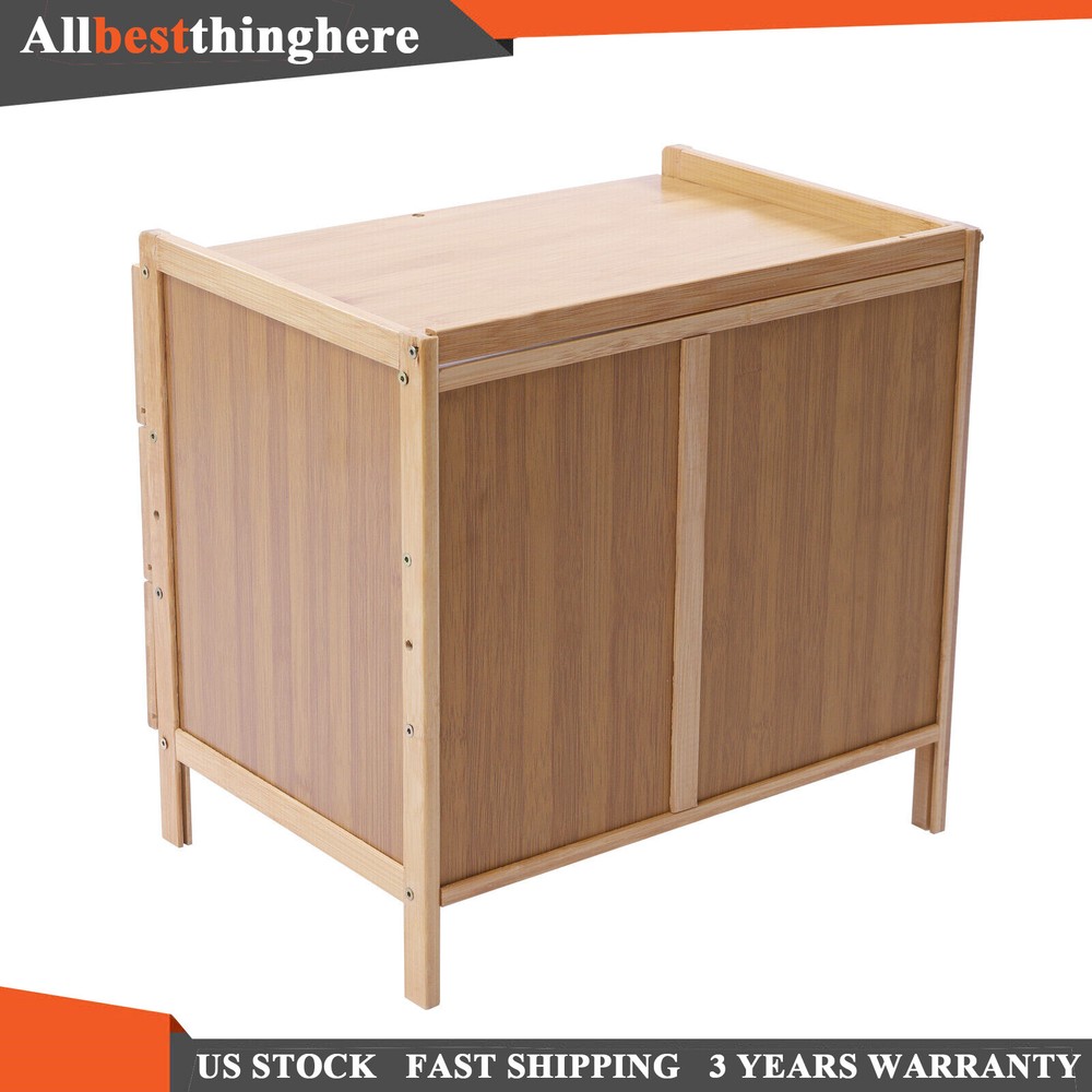 Nightstand Bedside End Table Bedroom Side Bamboo Storage w/ Pull-out Drawer US