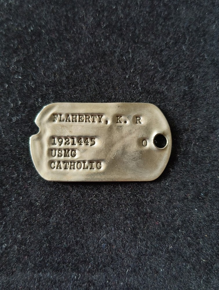 USMC Notched Military ID Dog Tag WWII Flaherty, K.R Catholic O