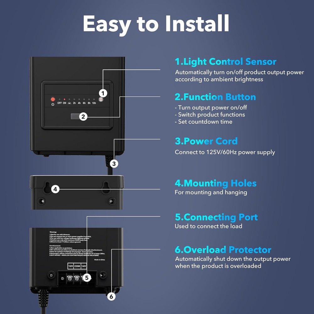 BN-LINK 200W Low Voltage Landscape Transformer with Countdown Timer & Photocell