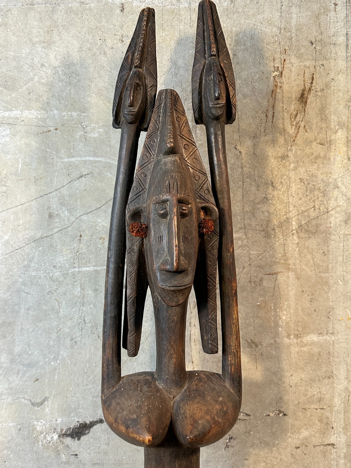 AFRICAN SCULPTURE - Large Bamana Rhythm Pounder Female Janus 19th C 38"