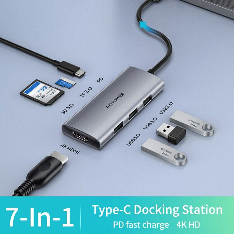 7 in 1 Docking Station USB C With Power 100W Multi-function Converter Adapter