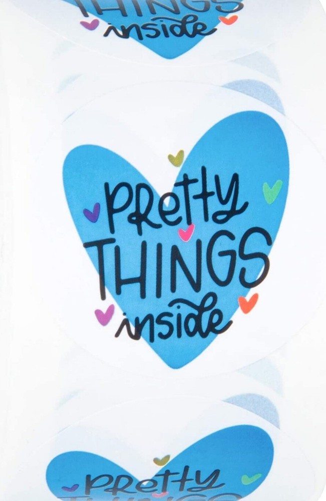 100 PRETTY THINGS INSIDE Stickers Blue Heart 2"