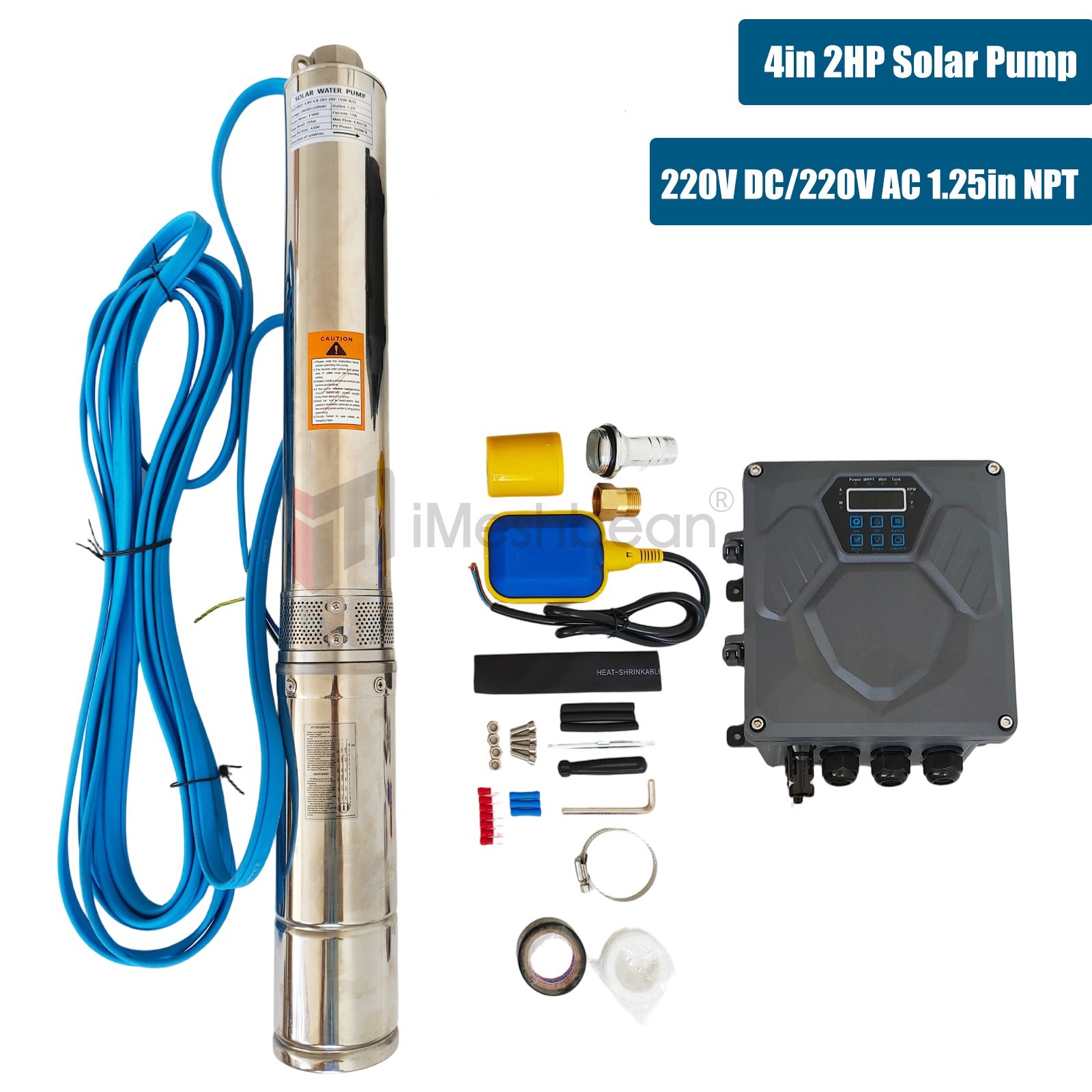 4" AC/DC Solar Powered Bore Well Water Pump 2HP Submersible Hybrid Deep 220V