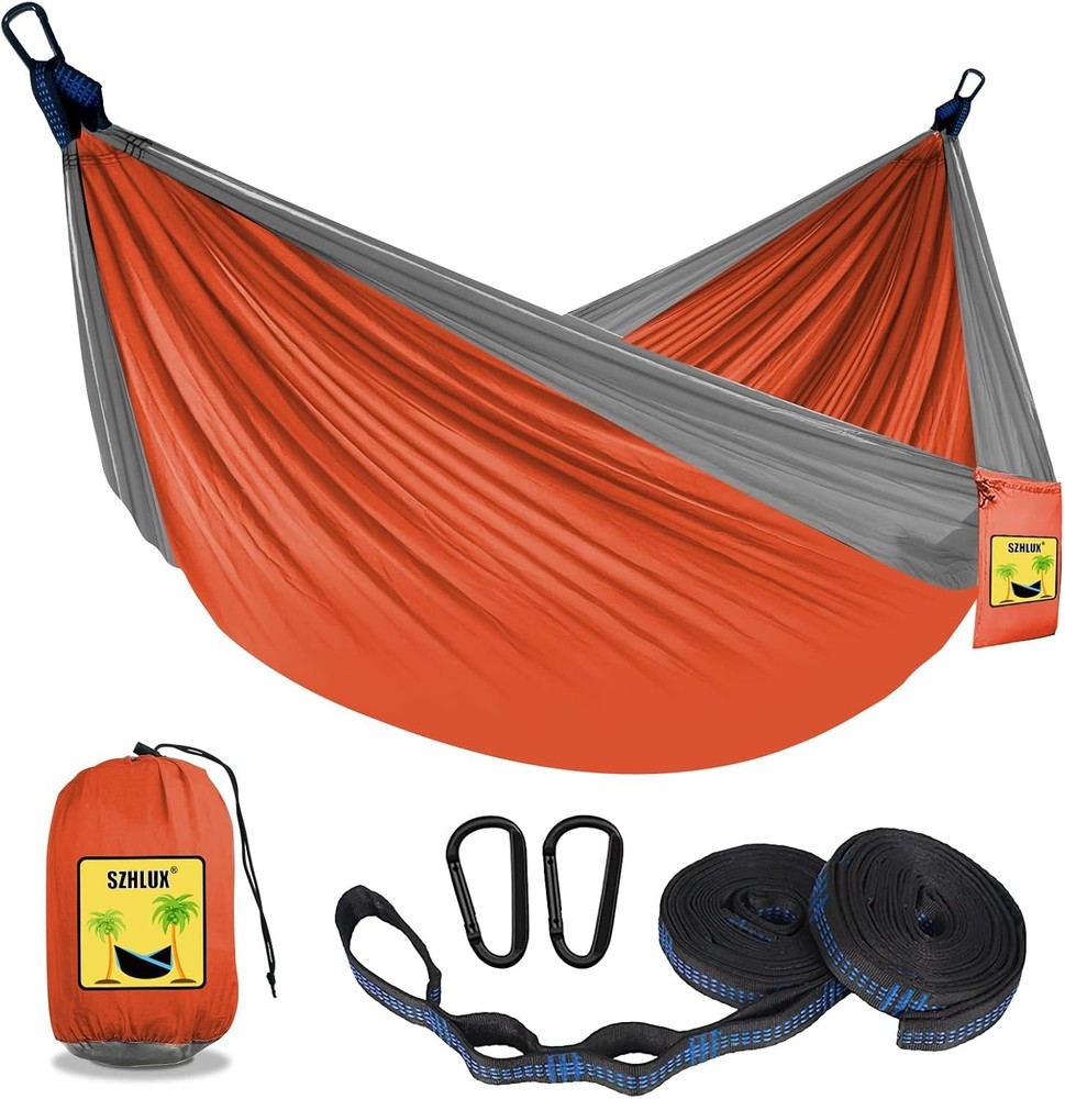 Camping Hammock Double & Single Portable Hammocks W/ 2 Tree Straps & Attached