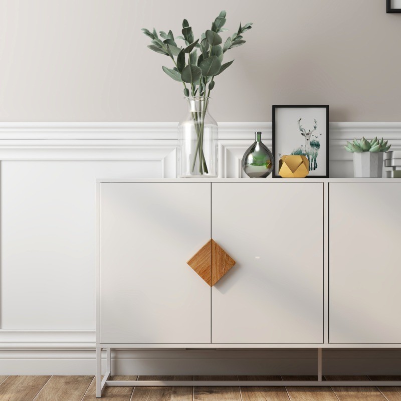Solid wood special square handle design with 4 doors and double storage sideboar