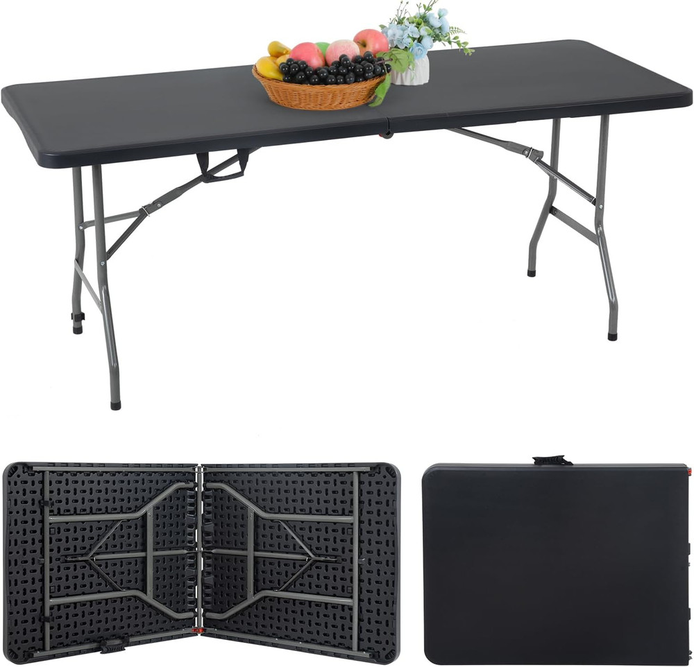 Folding Half Portable Foldable Table for Parties Backyard Events (White, 6 FT 70