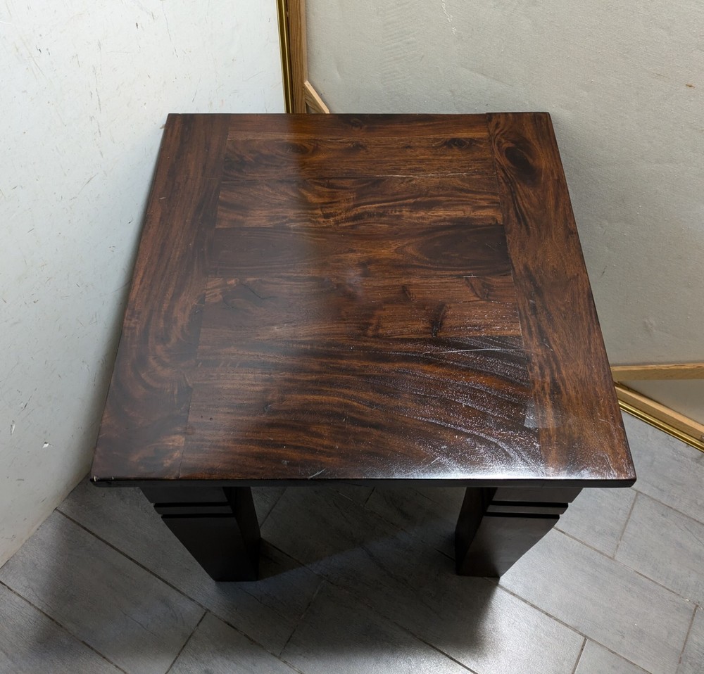 Vintage Heavy Rustic Solid Wood Asian Oriental Brutalist Side End Table W72