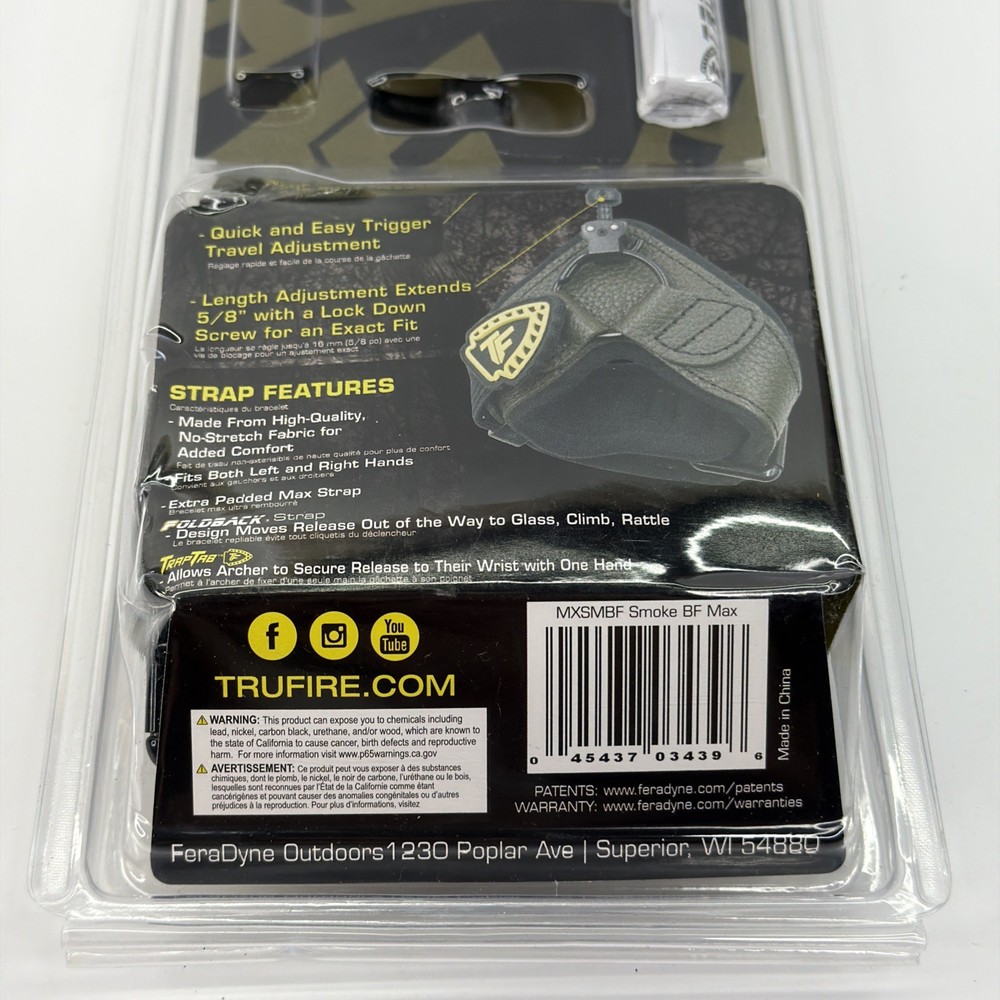 TruFire Release Smoke Max Buckle Foldback Compound Bow Index Release MXSMBF NEW