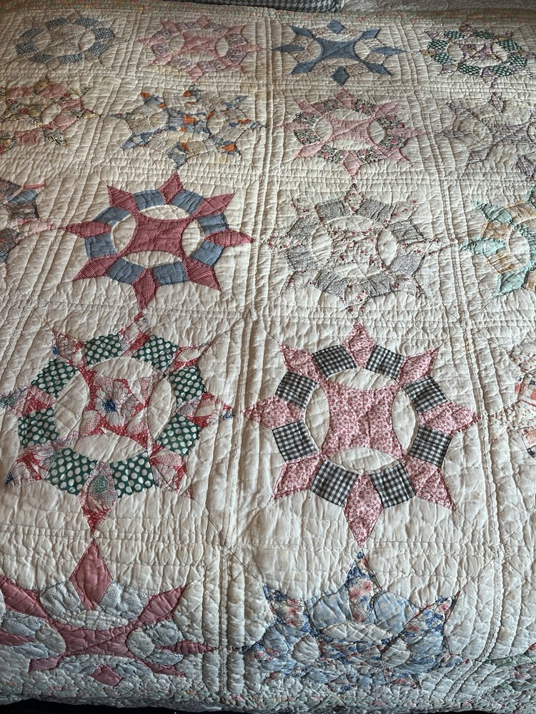 Vintage Handmade Quilt Feedsack Compass Patchwork