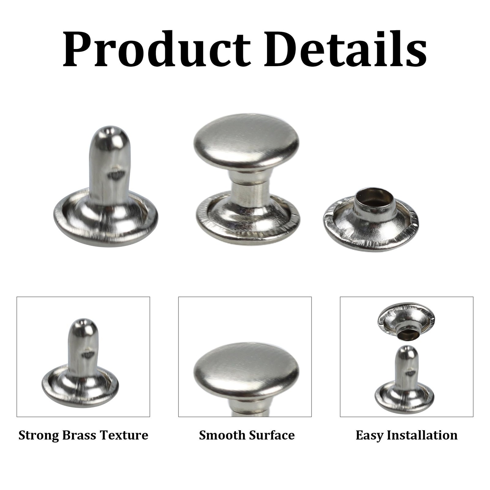 50 Sets 8mm Silver Double Cap Leather Rivets Brass Studs for Crafts & Repai