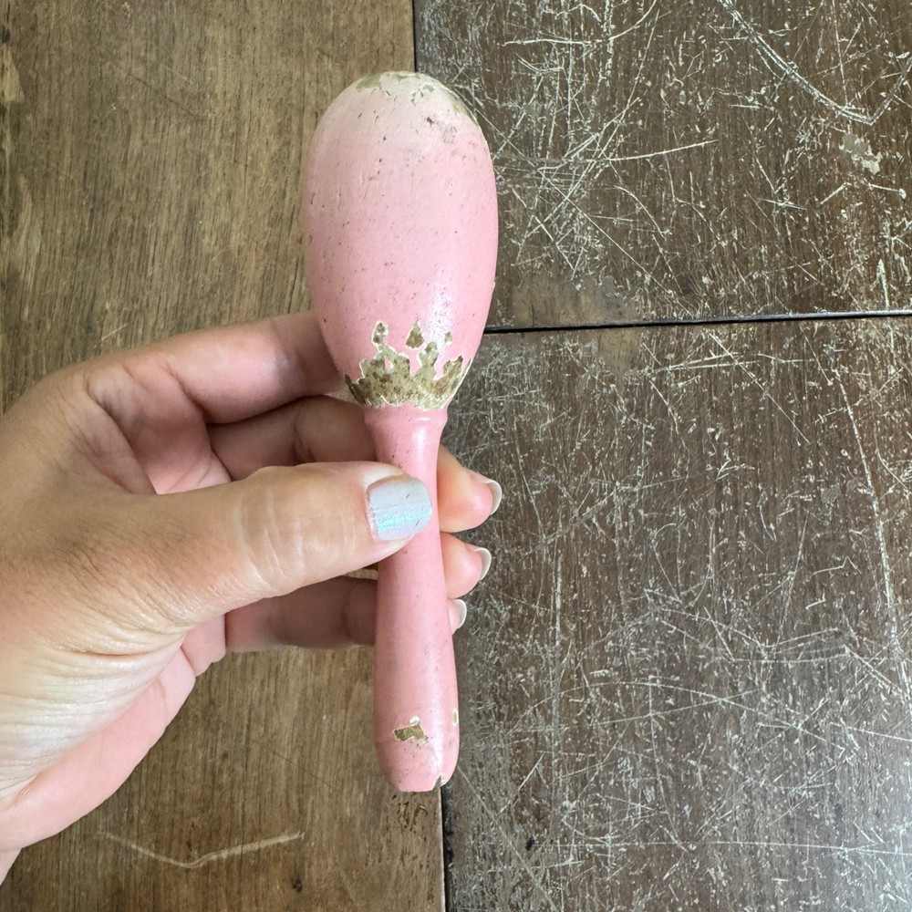 Antique Vintage Solid Wood Pink Chippy Paint Darning Egg