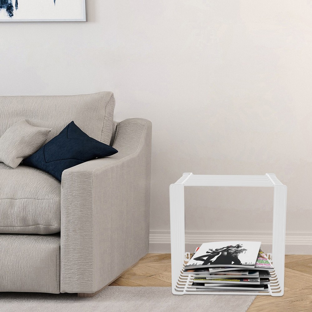 Side Table, Square Geometry Side Table, Linear Metal End Table