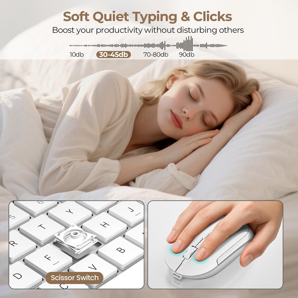 Wireless Keyboard and Mouse Combo, Rechargeable Quiet Keyboard Mouse, Sleek a...