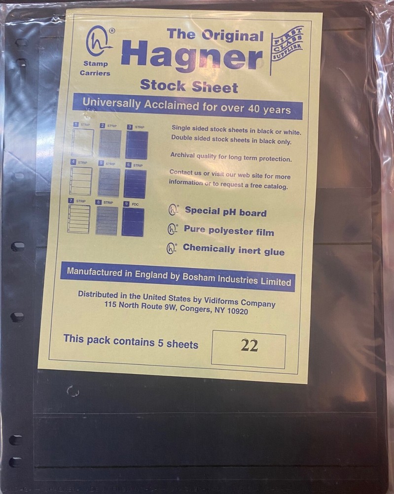 HAGNER STOCK SHEETS DOUBLE SIDE #B22 BLACK DOUBLE ROW 5 PACK FREE SHIPPING !!