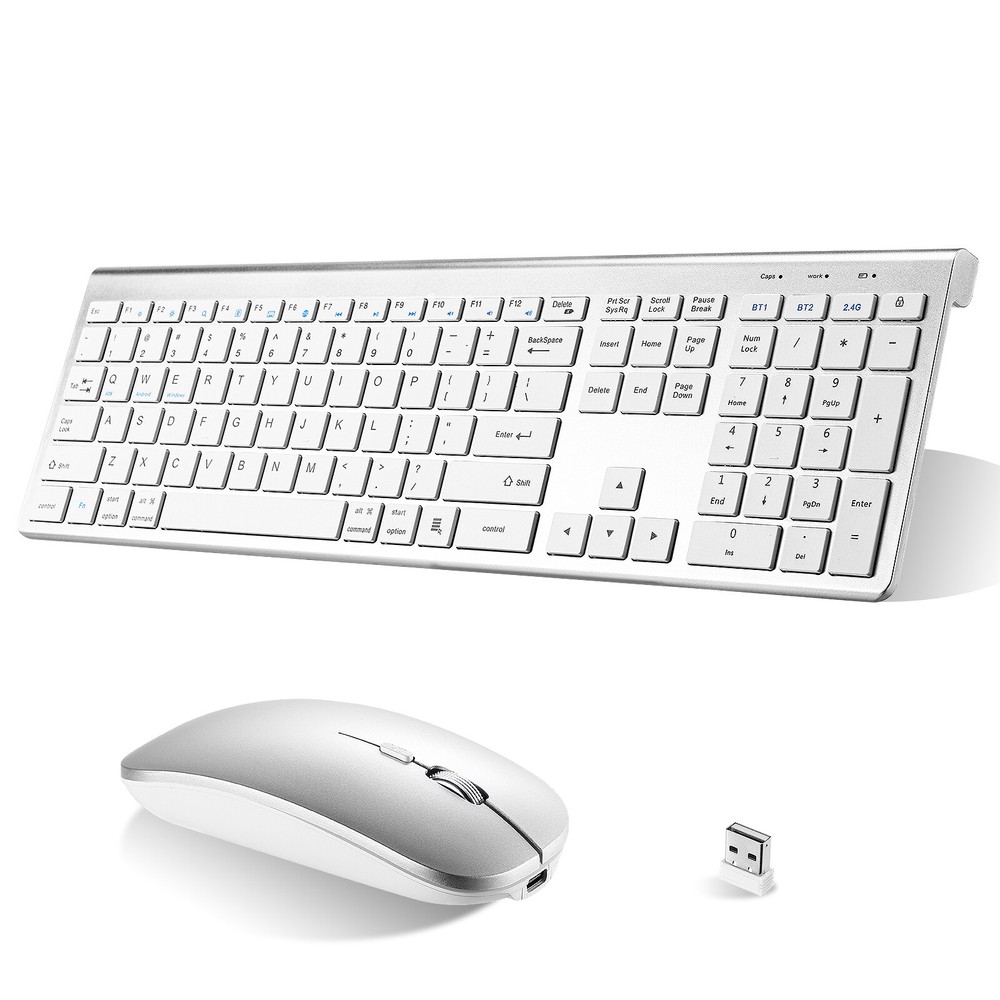 Plug & Play Compact Rechargeable Wireless Bluetooth & 2.4Ghz Full Size Keyboard