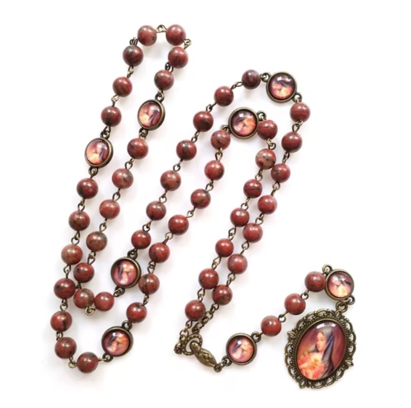 Catholic Seven Sorrows of Mary Rosary Chaplet Jasper Stone Rosario Siete Dolores