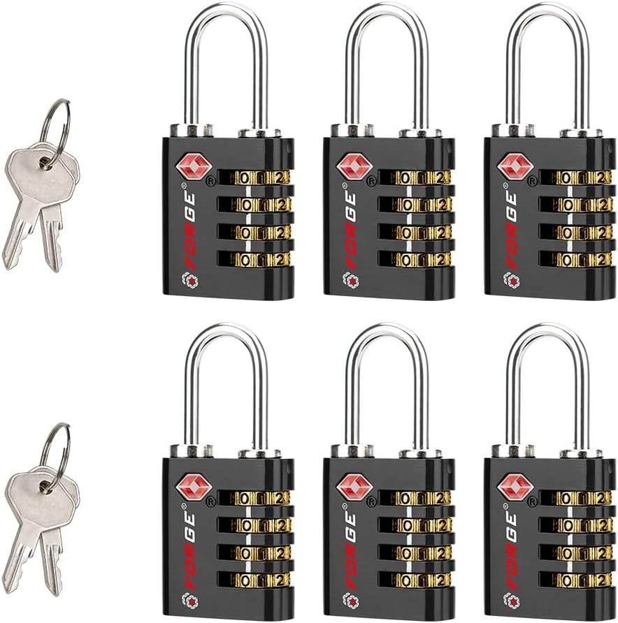 Forge Dual-Opening: Key or Combination Lock, TSA Approved Black 6 Pack