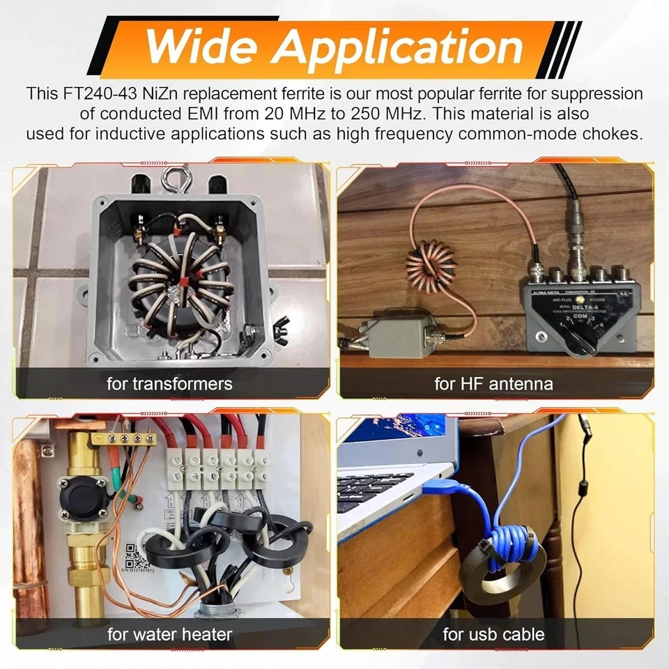 2 Pack Toroid Ferrite Core Compatible with FT240-43 Ferrite Ring 2.4” to Reduce