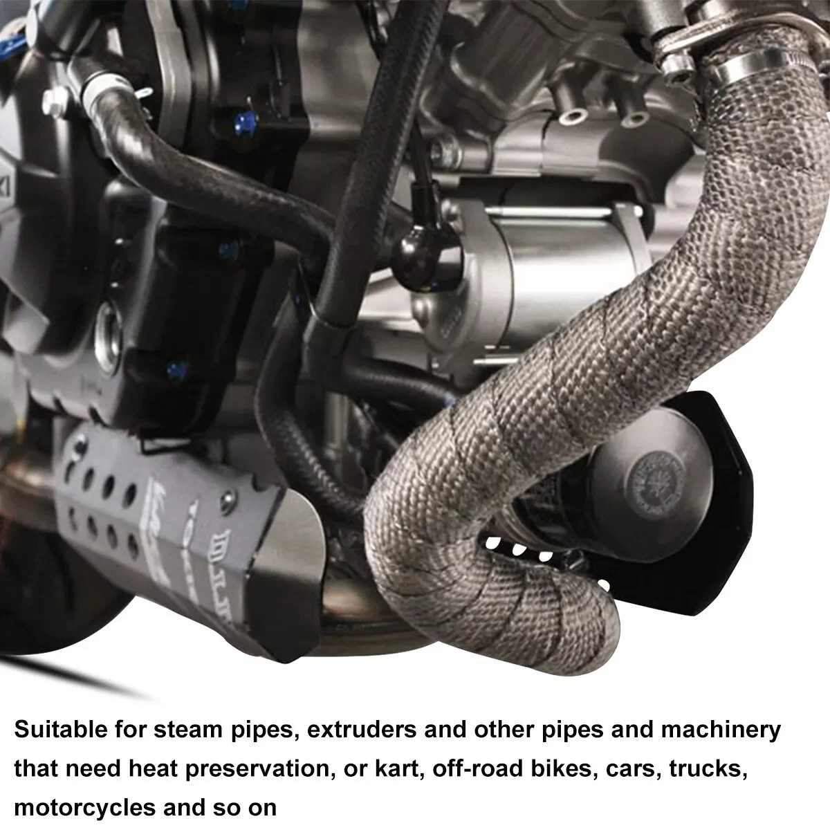 2" 50FT Titanium Exhaust Wrap Manifold Header Pipe Heat Wrap Tape w/ 10 Ties Kit