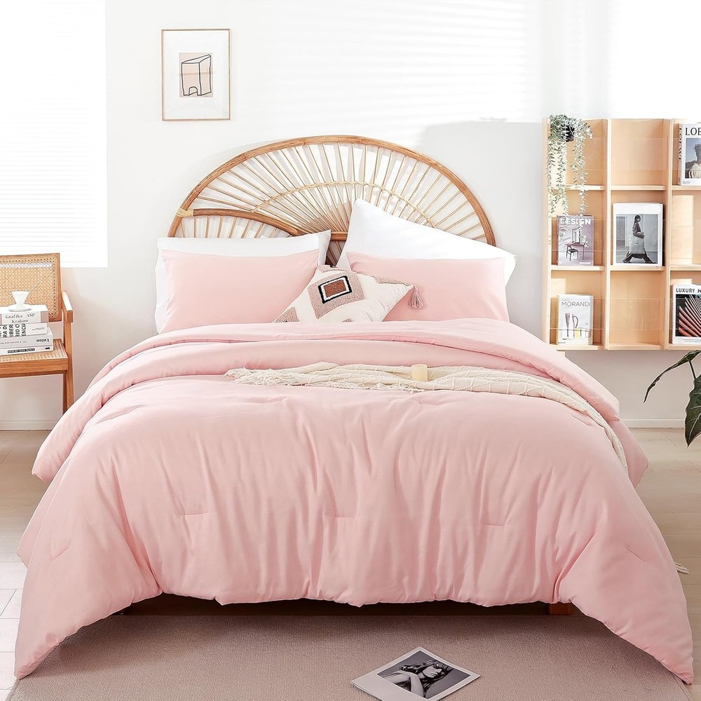 Blush Pink Full Bed Comforter Set Full Size Comforter Modern 3PCS Microfiber
