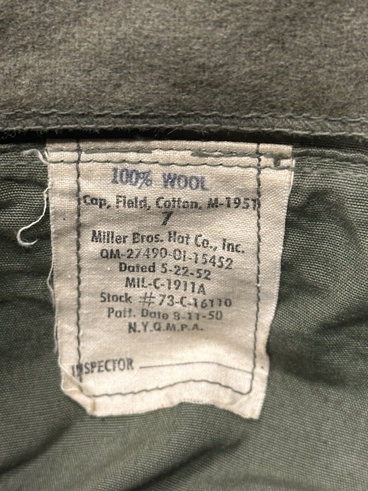 Korean War Era M-1951 Field Cap US Army Military Issue Dated 1952 size 7