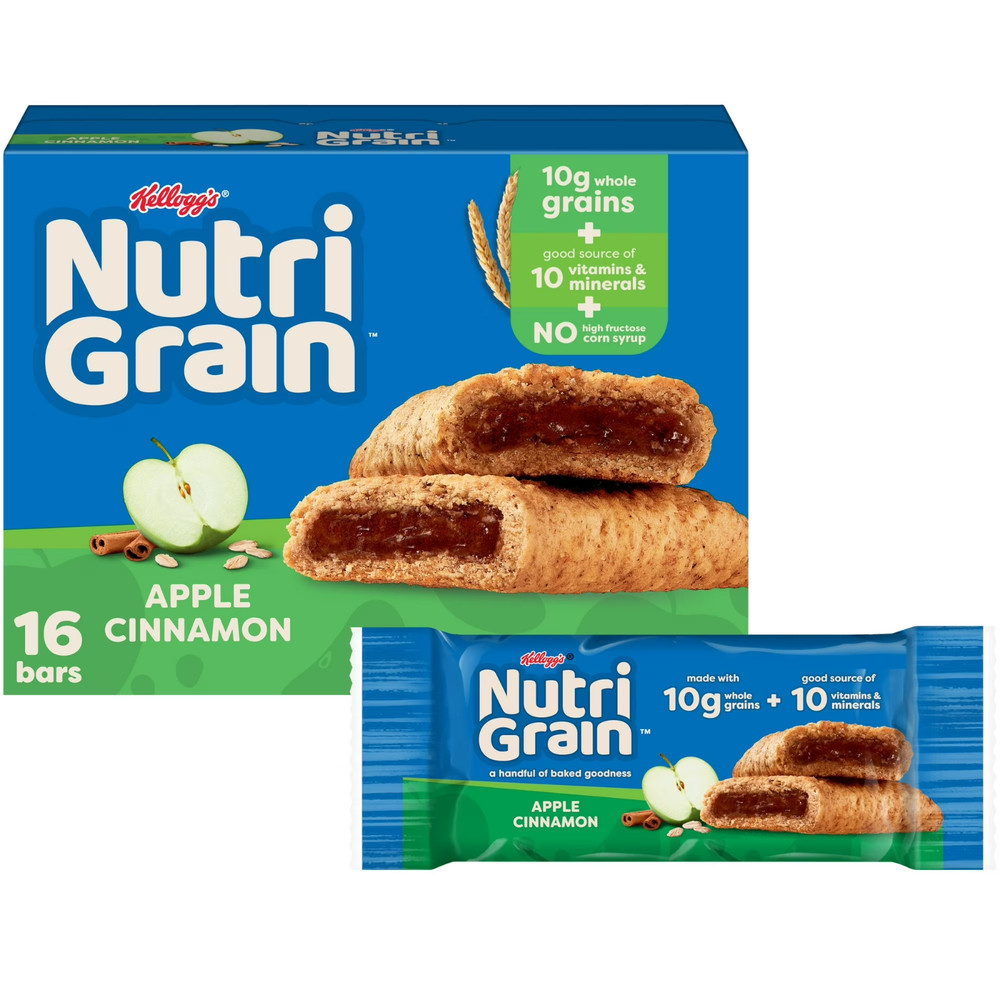 Kellogg's Nutri-Grain Apple Cinnamon Chewy Breakfast Bars,10g, 20.8 oz, 16 Count