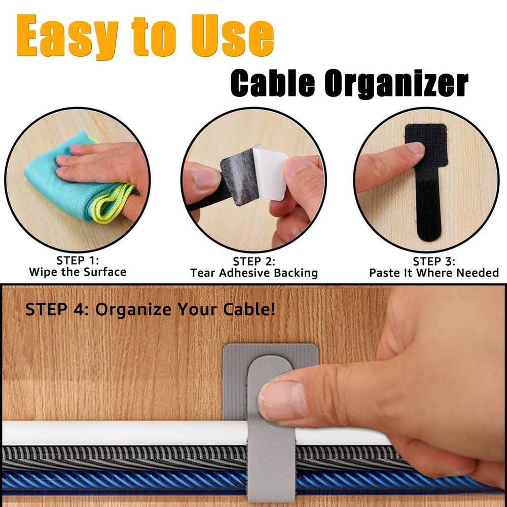 80PCS Hook and Loop Cable Straps, Cable Management Under Desk, Adhesive Cable...