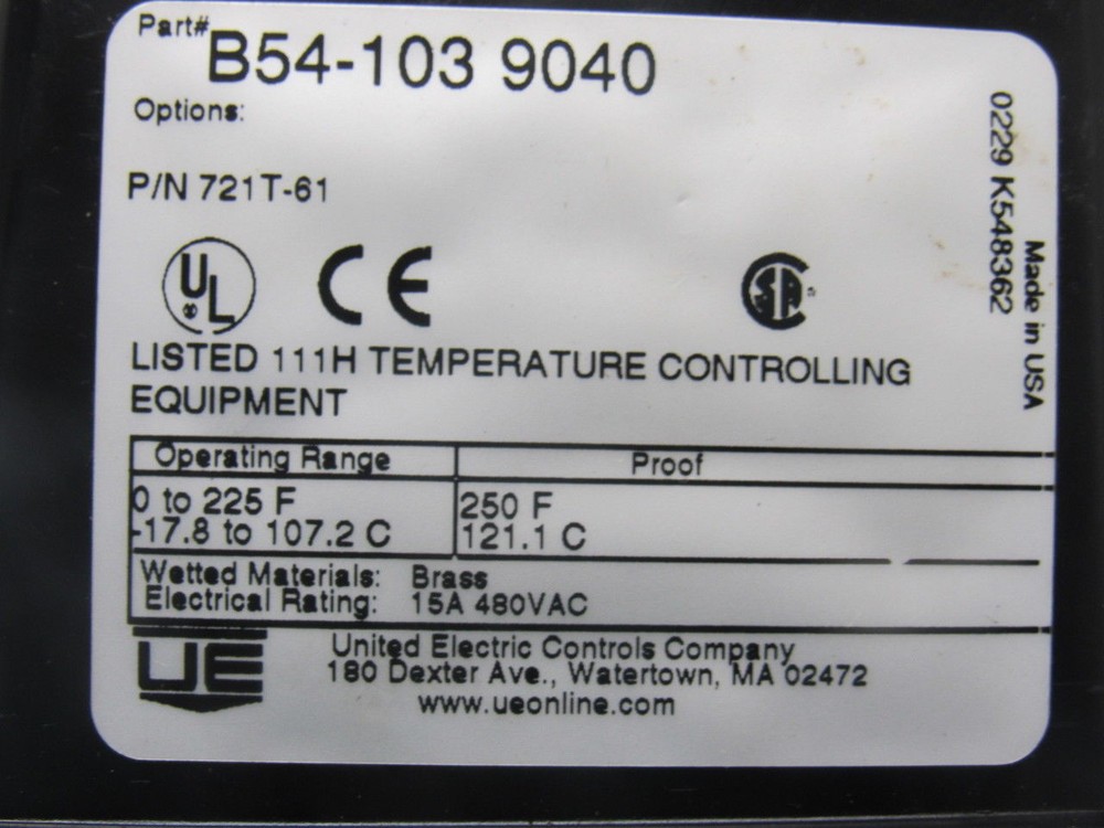 United Electric Controls 721T-81 Temperature Control