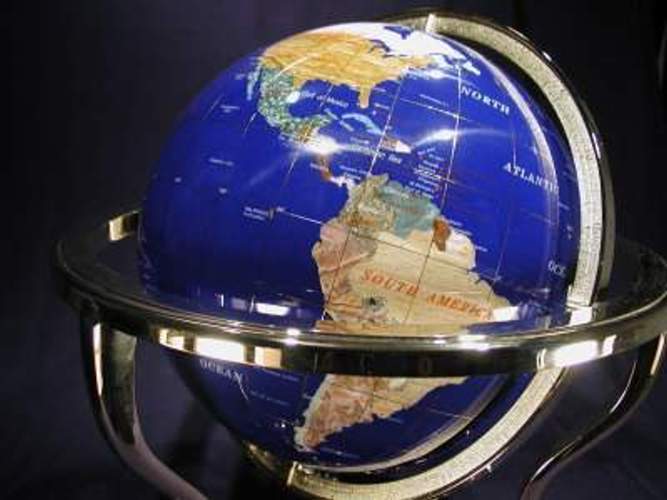 Gem Globe in Solid Brass Frame with Compass-FREE SHIPPING!