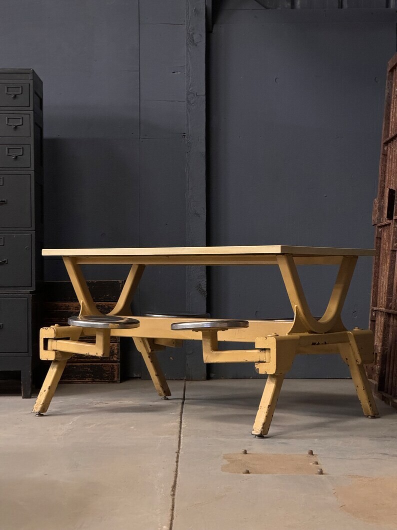 LOT Of Vintage Swing Out Seat Table, Industrial Dining Table, Table Base