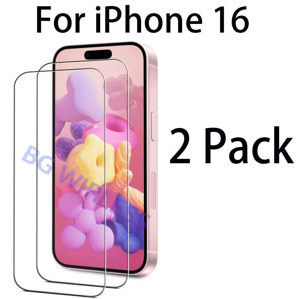 2 Pack For Apple iPhone 16 Tempered Glass Screen Protector Clear Case Friendly