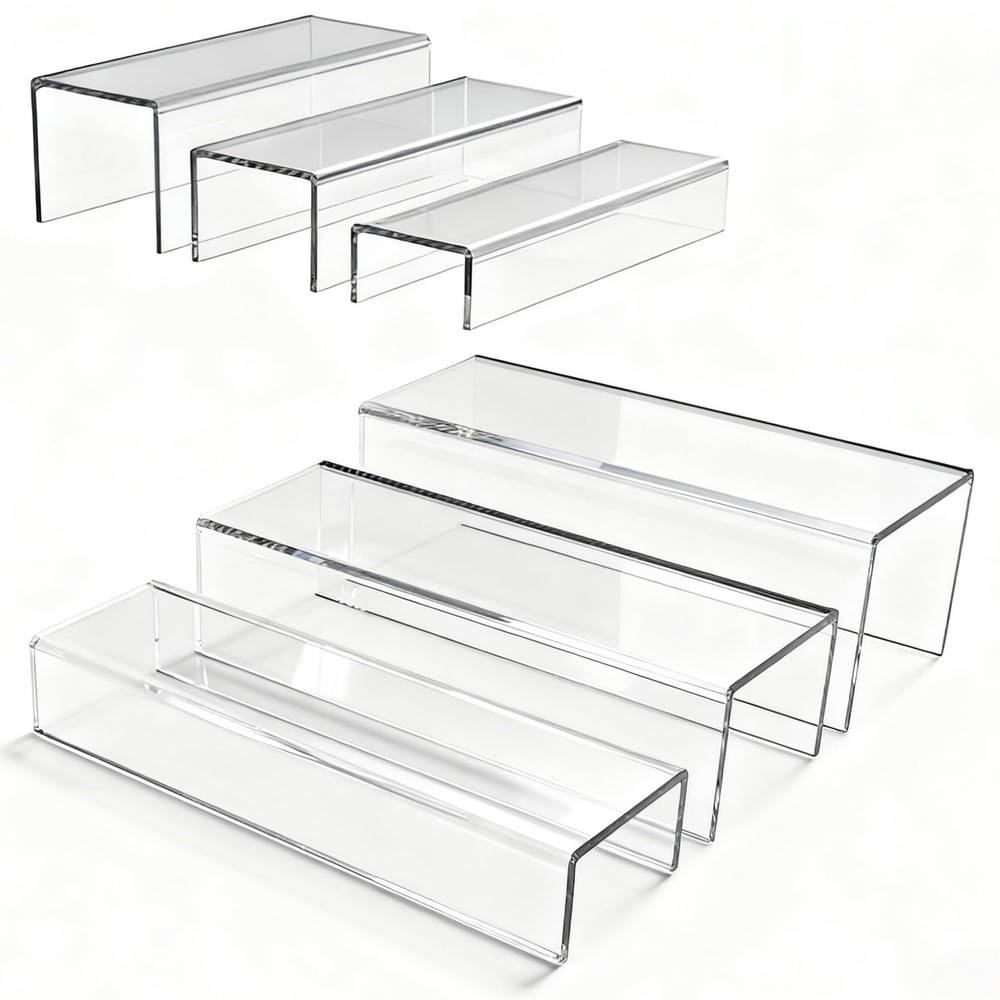 Acrylic Risers, 6 Pcs 2 Set 8.6”L Clear Display Stand, Rectangular Acrylic Di...