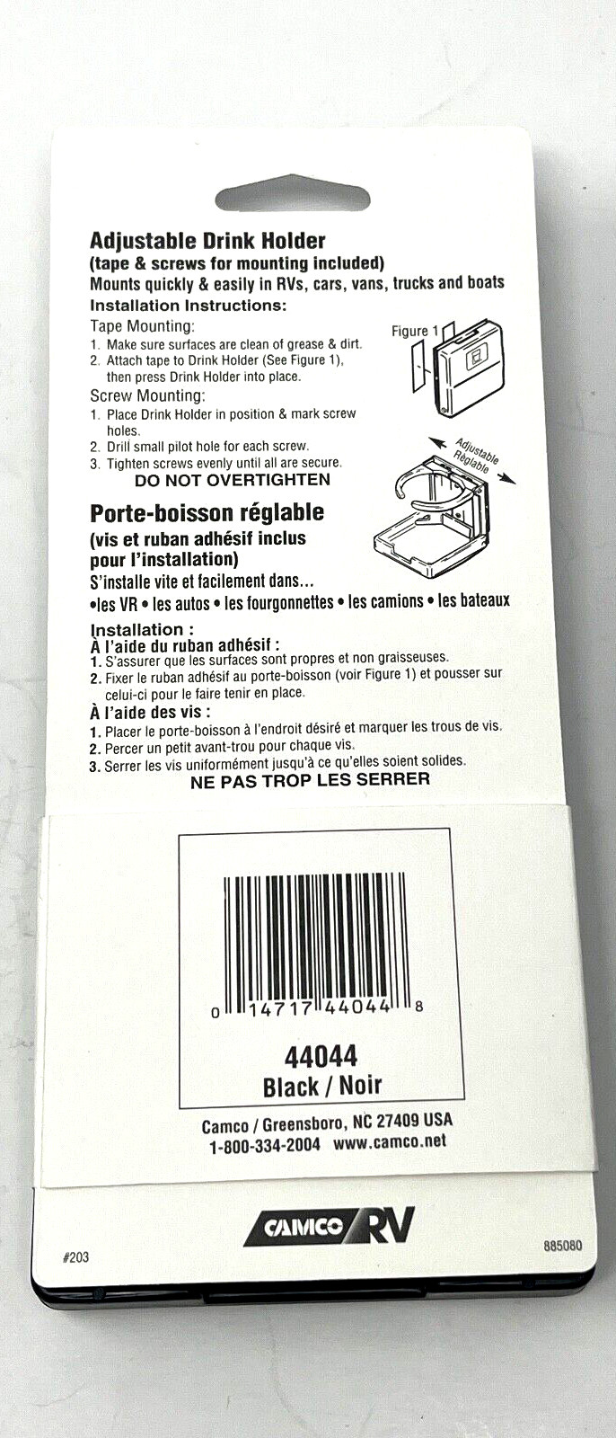 Camco 44044 Cup Holder; Wall Mount; With Self Adhesive Mount and Screw. NOS