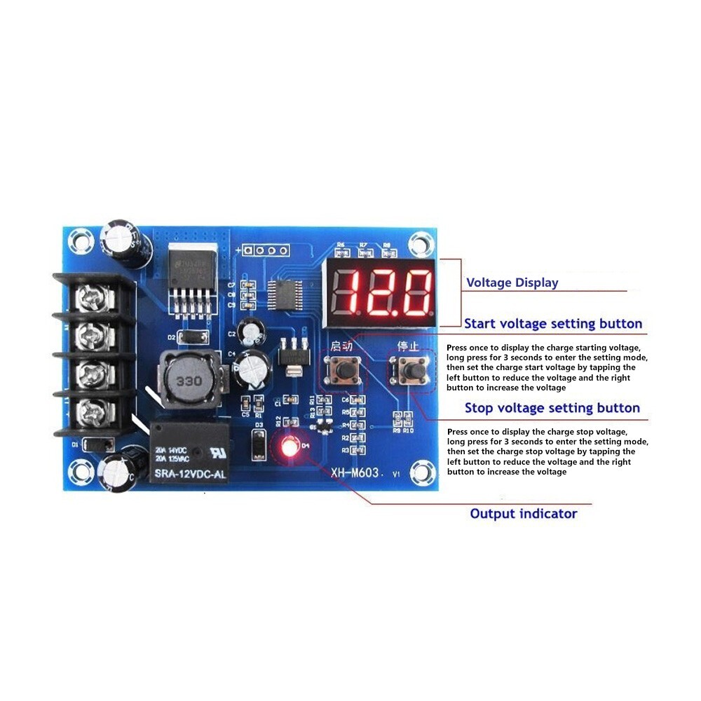 12V - 24V Battery Charge Controller Protection Module w/ LED Voltmeter XH-M603