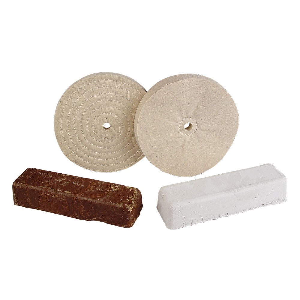 4-Pc Aluminum/Brass 6" Dia Buffing Wheel & Compound Kit, #8455-140