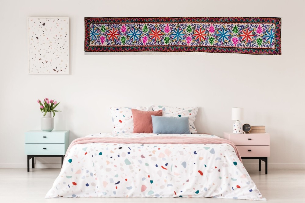 Multicolor Floral Embroidered Table Runner or Wall Hanging, Home Decor, Handmade