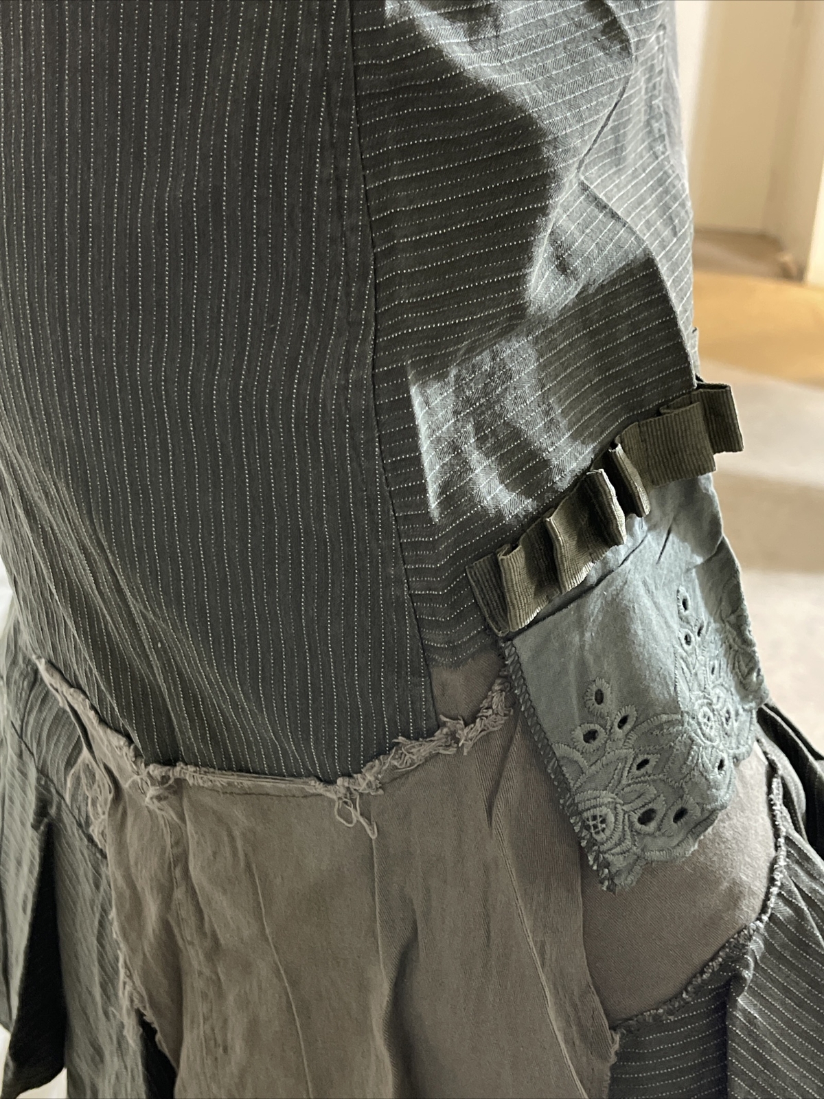 Women’s Forest Green Striped Cotton Casual Asymmetric Button Zipper Size S Skirt