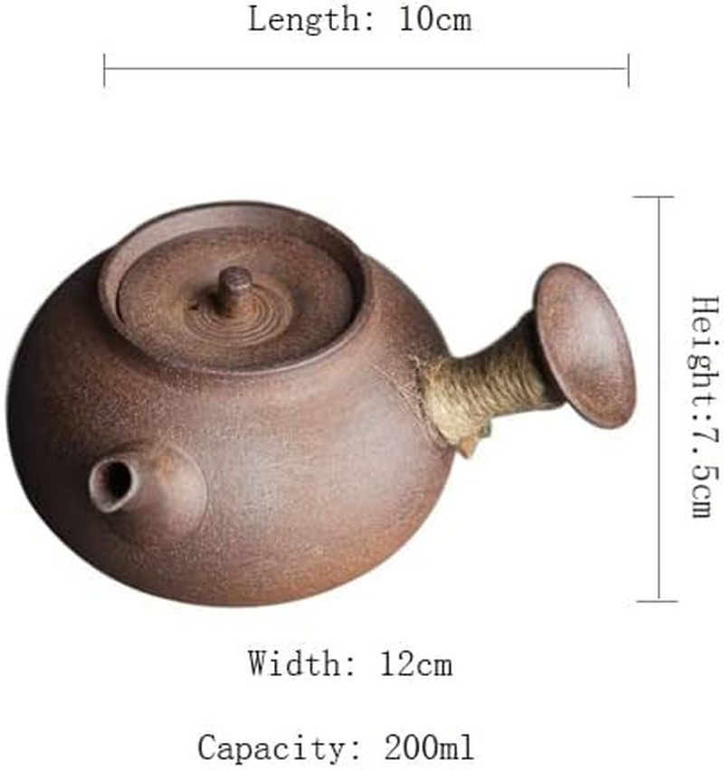 4.72" Handmade Pottery Side Handle Teapot Raw Ore Clay Material Retro