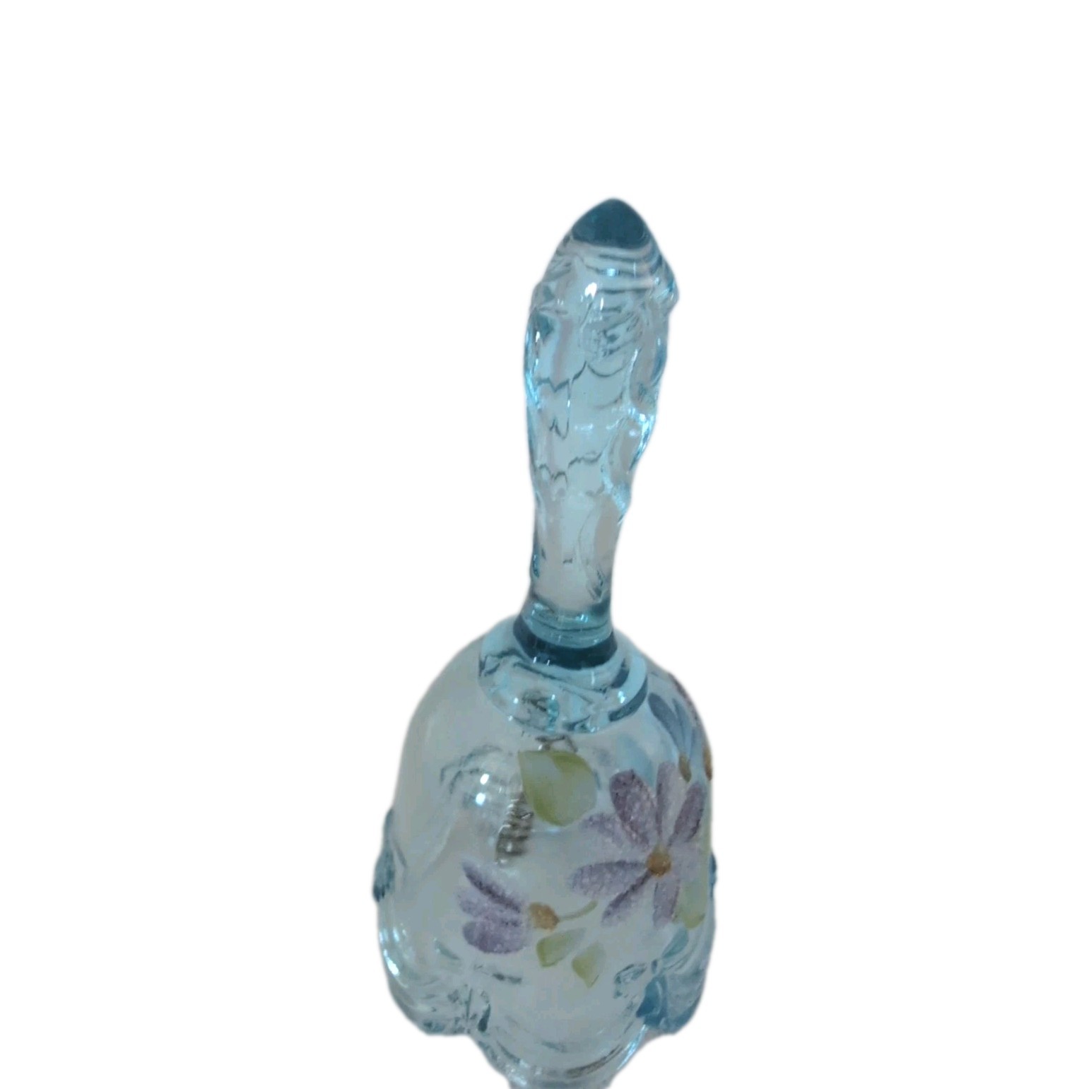 Vintage Fenton Bell Optic Glass Blue Hand Painted Flowers Signed