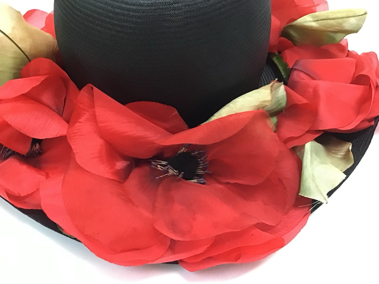 Vintage Women’s Hat Red Poppies Labeled Ranleigh Union USA Made Kentucky Derby